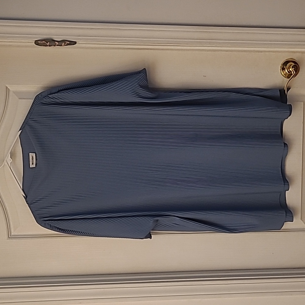 EUC Weekday Pleated Sleeve Blue Ribbed Longline Tunic/Dress